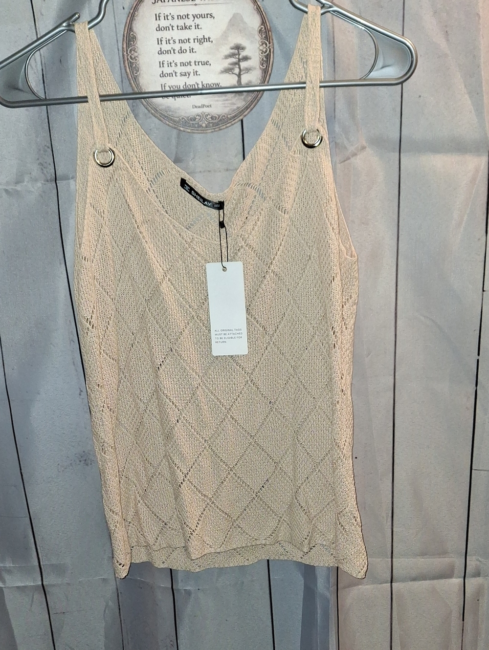 Sleeveless Knit Tank Top in Light Beige PTP 13-16